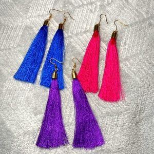 3 Dangle Drop Earrings Pairs Fringe Long Earrings Sets